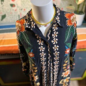 Farm for Anthropologie Button-Front Midi Dress - L
